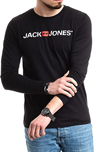JACK & JONES Herren Langarmshirt aus Baumwolle – Longsleeve Männer – T-Shirt mit Langen Ärmeln aus Baumwolle - einzeln und Multipack (Black Opt2 Corp - L) von JACK & JONES