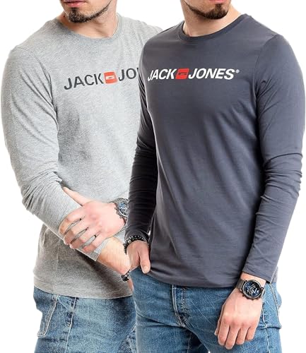 JACK & JONES Herren Langarmshirt aus Baumwolle – Longsleeve Männer – T-Shirt mit Langen Ärmeln aus Baumwolle - einzeln und Multipack (LS Corp Slate+Corp L.Grey) 3XL von JACK & JONES
