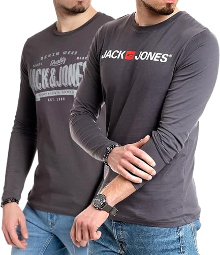 JACK & JONES Herren Langarmshirt aus Baumwolle - Longsleeve Männer (LS Nala Asphalt+Corp Asphalt) XXL von JACK & JONES