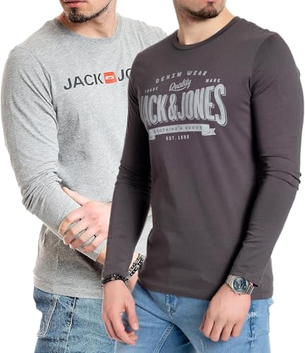 JACK & JONES Herren Langarmshirt aus Baumwolle - Longsleeve Männer (LS Nala Asphalt+Corp L.Grey) M von JACK & JONES