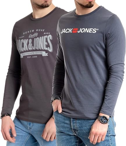 JACK & JONES Herren Langarmshirt aus Baumwolle - Longsleeve Männer (LS Nala Asphalt+Corp Slate) XL von JACK & JONES