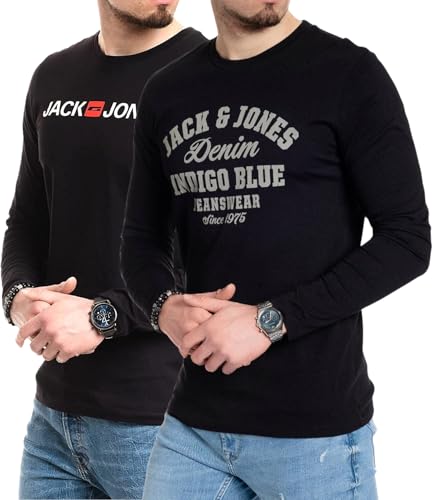 JACK & JONES Herren Langarmshirt aus Baumwolle - Longsleeve Männer (LS Nala Black4+Corp Black) XL von JACK & JONES