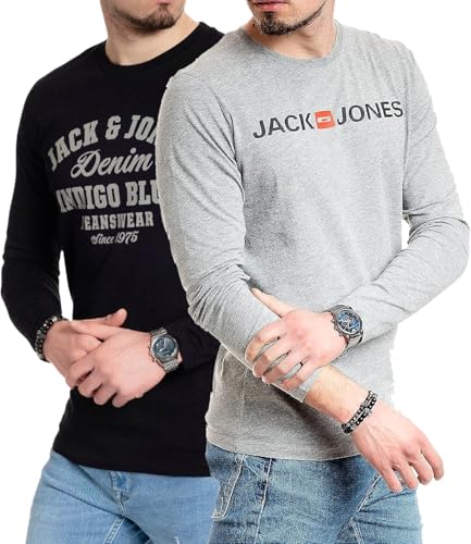 JACK & JONES Herren Langarmshirt aus Baumwolle - Longsleeve Männer (LS Nala Black4+Corp L.Grey) L von JACK & JONES