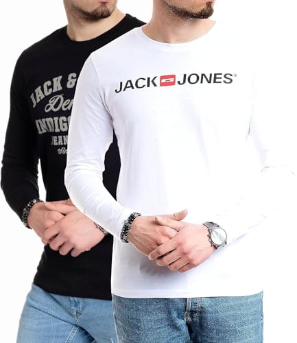 JACK & JONES Herren Langarmshirt aus Baumwolle - Longsleeve Männer (LS Nala Black4+Corp White) M von JACK & JONES