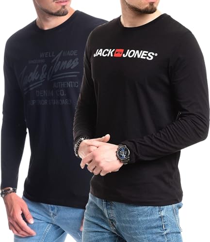 JACK & JONES Herren Langarmshirt aus Baumwolle - Longsleeve Männer (LS Nala Black5+Corp Black) XL von JACK & JONES