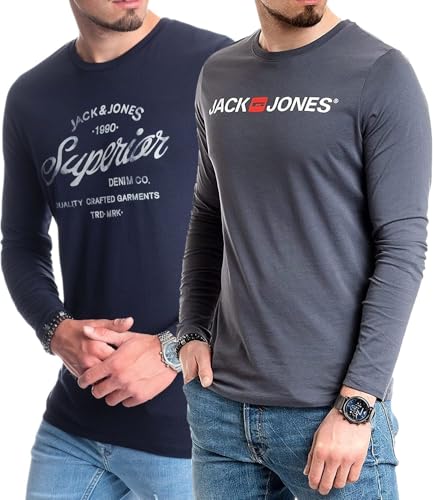 JACK & JONES Herren Langarmshirt aus Baumwolle - Longsleeve Männer (LS Nala Navy+Corp Slate) XL von JACK & JONES