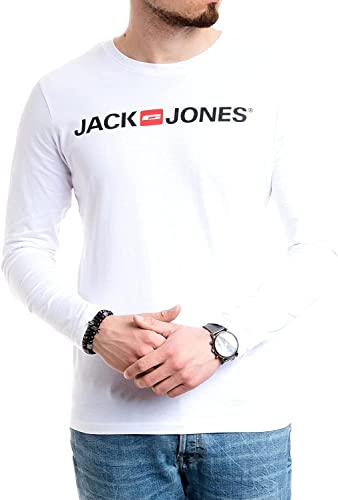 JACK & JONES Herren Langarmshirt aus Baumwolle – Longsleeve Männer – T-Shirt mit Langen Ärmeln aus Baumwolle - einzeln und Multipack (White Corp - M) von JACK & JONES