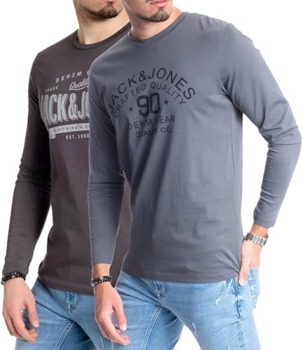 JACK & JONES Herren Langarmshirt aus Baumwolle – Longsleeve Männer – T-Shirt mit Langen Ärmeln aus Baumwolle - einzeln und Multipack (LS Doppelmix 16 - M) von JACK & JONES