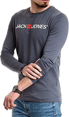 JACK & JONES Herren Langarmshirt aus Baumwolle – Longsleeve Männer – T-Shirt mit Langen Ärmeln aus Baumwolle - einzeln und Multipack (Dark Slate Opt3 Corp - L) von JACK & JONES