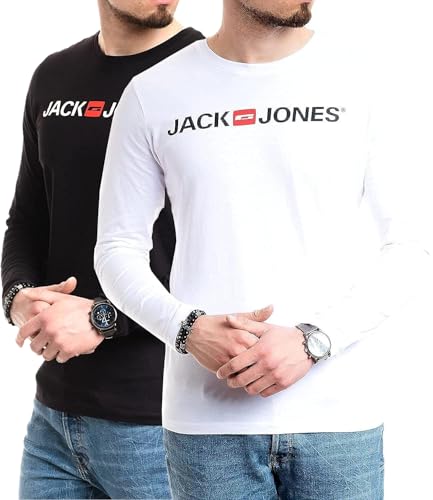 JACK & JONES Herren Langarmshirt aus Baumwolle – Longsleeve Männer – T-Shirt mit Langen Ärmeln aus Baumwolle - einzeln und Multipack (LS Corp White+Corp Black) XL von JACK & JONES