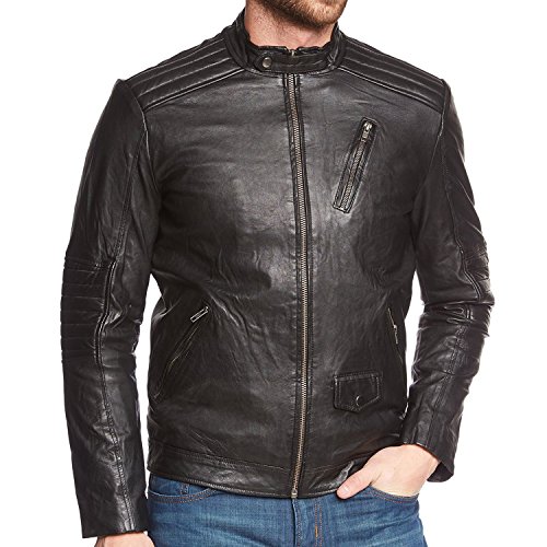 JACK & JONES Herren Lederjacke 12084855, Gr. Small, Schwarz (Black) von JACK & JONES