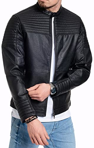 JACK & JONES Herren Kunstlederjacke - Biker Jacke schwarz (Schwarz (Black Fit:one), 3XL) von JACK & JONES