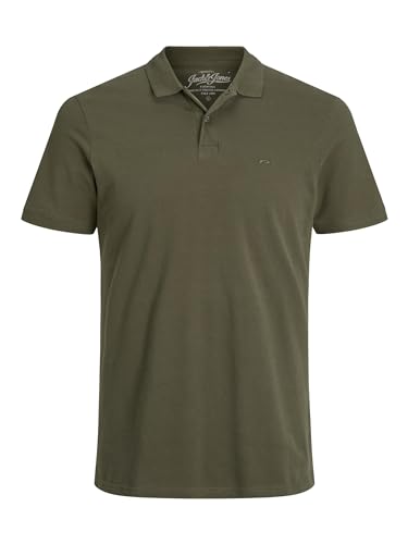 JACK & JONES Herren Polo Shirt Pique Kurzarm Hemd Basic T-Shirt mit Kragen, Farben:Olive, Größe:M von JACK & JONES