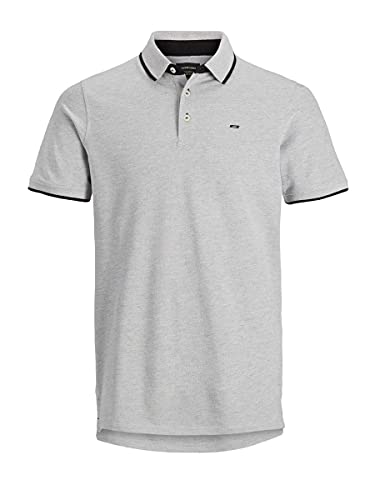 Jack & Jones Herren Slim Fit Polo Shirt JJEPAULOS Uni Sommer Hemd Kragen Kurz Arm Basic Pique Cotton, Farben:Grau-2, Größe:XS von JACK & JONES