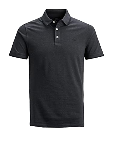 Jack & Jones Herren Slim Fit Polo Shirt JJEPAULOS Uni Sommer Hemd Kragen Kurz Arm Basic Pique Cotton, Farben:Dunkelgrau, Größe:XS von JACK & JONES