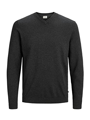 JACK & JONES Herren Pullover JjeBasic V-Ausschnitt Strickpulli Oberteil Regular, Farbe:Dunkelgrau, Größe:S von JACK & JONES