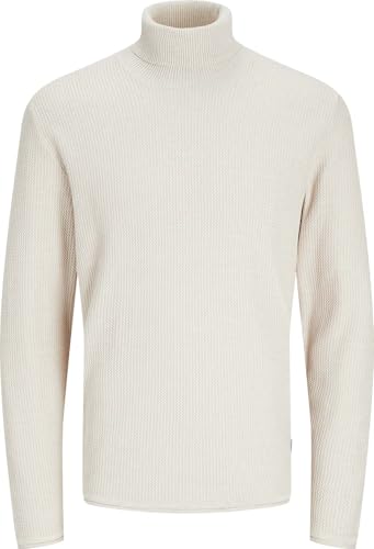 JACK & JONES Herren Rollkragenpullover Jjecooper Knit Strickpullover Winterpullover Slim Fit Flachstrick Dehnbar Bio-Baumwolle (DE/NL/SE/PL, Alphanumerisch, XL, Regular, Regular, Oatmeal) von JACK & JONES