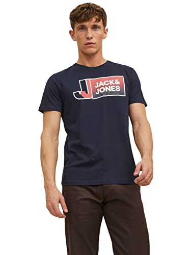 JACK & JONES Herren Rundhals T-Shirt JCOLOGAN - Regular Fit XS S M L XL XXL Schwarz Weiss Blau Baumwolle, Größe:S, Farbe:Navy Blazer 12228078 von JACK & JONES