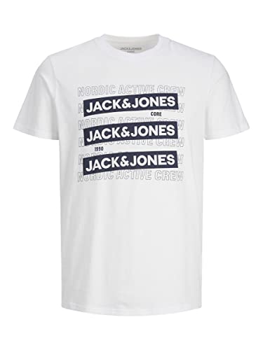 JACK & JONES Herren Rundhals T-Shirt JCOSPIRIT Logo - Regular Fit S M L XL XXL, Größe:M, Farbe:White 12235249 von JACK & JONES