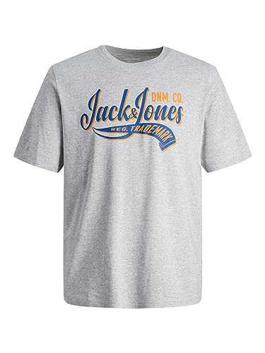 JACK & JONES Herren Rundhals T-Shirt JJELOGO - Regular Fit S M L XL XXL Cotton, Größe:L, Farbe:Light Grey Melange 12246690 von JACK & JONES