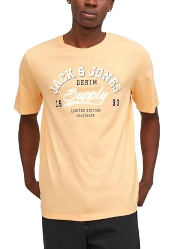 JACK & JONES Herren Rundhals T-Shirt JJELOGO - Regular Fit S M L XL XXL Cotton, Größe:M, Farbe:Apricot Ice Melange 12246690 von JACK & JONES