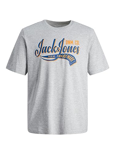 JACK & JONES Herren Rundhals T-Shirt JJELOGO - Regular Fit S M L XL XXL Cotton, Größe:S, Farbe:Light Grey Melange 12246690 von JACK & JONES