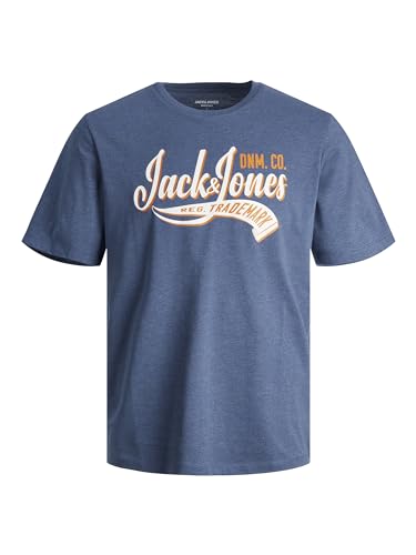 JACK & JONES Herren Rundhals T-Shirt JJELOGO - Regular Fit S M L XL XXL Cotton, Größe:XXL, Farbe:Ensign Blue Melange 12246690 von JACK & JONES