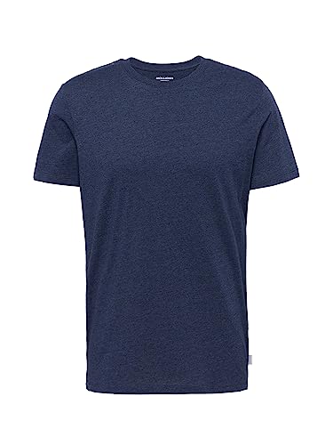 JACK & JONES Herren Rundhals T-Shirt JJEORGANIC - Regular Fit XS S M L XL XXL Grün Grau Blau Baumwolle, Größe:L, Farbe:Navy Blazer Melange 12222887 von JACK & JONES