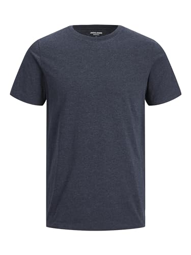 JACK & JONES Herren Rundhals T-Shirt JJEORGANIC - Regular Fit XS S M L XL XXL Grün Grau Blau Baumwolle, Größe:XXL, Farbe:Navy Blazer Melange 12222887 von JACK & JONES