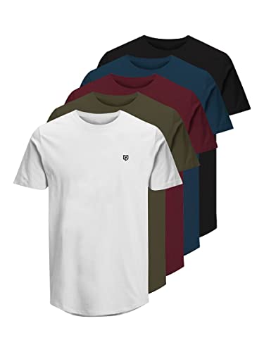 JACK & JONES Herren Rundhals T-Shirt JPRBLABRODY - Regular Fit 5er Pack XS S M L XL XXL 100% Baumwolle, Größe:S, Farbe:Navy Blazer NavyBlazer+White+OliveNight+Black+PortRoyale von JACK & JONES