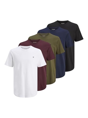 JACK & JONES Herren Rundhals T-Shirt JPRBLABRODY - Regular Fit 5er Pack XS S M L XL XXL 100% Baumwolle, Größe:XL, Farbe:Navy Blazer NavyBlazer+White+OliveNight+Black+PortRoyale von JACK & JONES