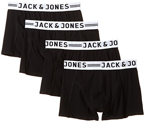 Jack & Jones Herren Sense Trunks 4-Pack Boxershorts, Schwarz (Black Black), Large (Herstellergröße: L) (4er Pack) von JACK & JONES