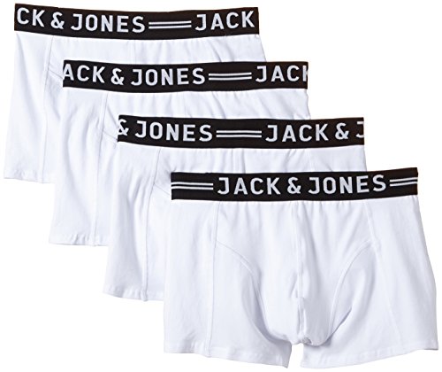 Jack & Jones Herren Sense Trunks 4-Pack Boxershorts, Weiß (White White), X-Large (Herstellergröße: XL) (4er Pack) von JACK & JONES