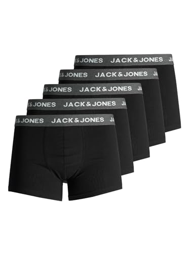 JACK & JONES Herren Set 5er Pack Trunks Boxershorts Stretch Unterhose Basic Jersey Unterwäsche, Farben:Schwarz-5, Größe:M von JACK & JONES