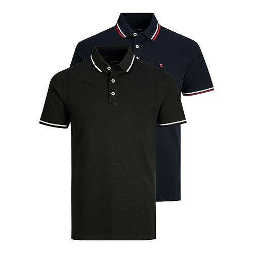 JACK&JONES Herren Poloshirts, 2er Pack - JJEPAULOS POLO 2PK, Kurzarm, einfarbig, Baumwolle Schwarz/Dunkelblau L JACK&JONES Herren Poloshirts, 2er Pack - JJEPAULOS POLO 2PK, Kurzarm, einfarbig, Baumwolle Schwarz/Dunkelblau L von JACK & JONES