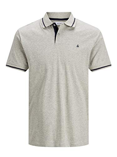 JACK & JONES Herren Slim Fit Polo Shirt JJEJERSEY Uni Sommer Hemd Kragen Kurz Arm Basic Jersey Cotton, Farben:Hellgrau, Größe:S von JACK & JONES