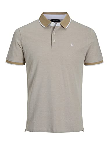 JACK & JONES Herren Slim Fit Polo Shirt JJEPAULOS Uni Sommer Hemd Kragen Kurz Arm Basic Pique Cotton, Farben:Beige, Größe:XL von JACK & JONES