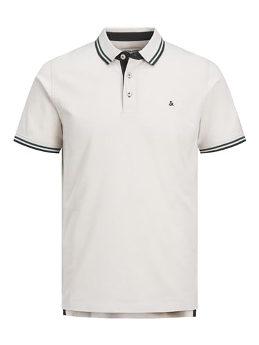 JACK & JONES Herren Slim Fit Polo Shirt JJEPAULOS Uni Sommer Hemd Kragen Kurz Arm Basic Pique Cotton, Beige - Blau, XS von JACK & JONES
