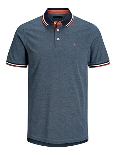 JACK & JONES Herren Slim Fit Polo Shirt JJEPAULOS Uni Sommer Hemd Kragen Kurz Arm Basic Pique Cotton, Farben:Blau, Größe:M von JACK & JONES