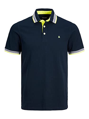 JACK & JONES Herren Slim Fit Polo Shirt JJEPAULOS Uni Sommer Hemd Kragen Kurz Arm Basic Pique Cotton, Farben:Dunkelblau-3, Größe:XS von JACK & JONES