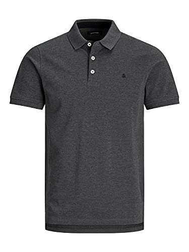 JACK & JONES Herren Slim Fit Polo Shirt JJEPAULOS Uni Sommer Hemd Kragen Kurz Arm Basic Pique Cotton, Farben:Dunkelgrau-3, Größe:L von JACK & JONES