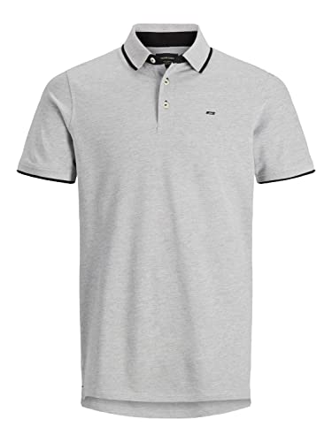JACK & JONES Herren Slim Fit Polo Shirt JJEPAULOS Uni Sommer Hemd Kragen Kurz Arm Basic Pique Cotton, Farben:Grau-2, Größe:XS von JACK & JONES