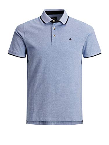 JACK & JONES Herren Slim Fit Polo Shirt JJEPAULOS Uni Sommer Hemd Kragen Kurz Arm Basic Pique Cotton, Farben:Hellblau, Größe:L von JACK & JONES