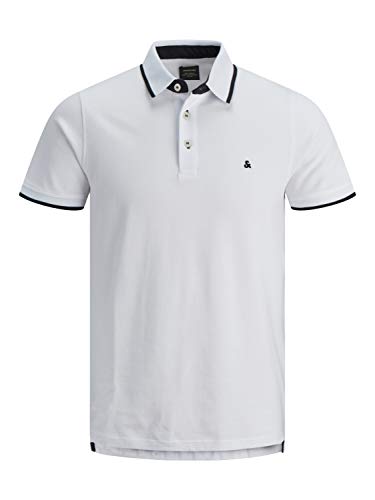 JACK & JONES Herren Slim Fit Polo Shirt JJEPAULOS Uni Sommer Hemd Kragen Kurz Arm Basic Pique Cotton, Farben:Weiß, Größe:XXL von JACK & JONES