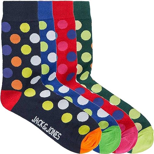 JACK & JONES Herren Socken Jaccolorful Dot Sock Freizeitsocken Gepunktet Midisocken Wadenlang (as3, alpha, one_size, regular, regular, 4er Pack) von JACK & JONES