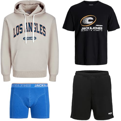 JACK & JONES Herren Sommer Box 4 teilig Sweat Hoodie T Shirt Trunk Boxershort Shorts Kurze Hose Sport Bermuda (L, Sommer Box 11) von JACK & JONES