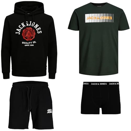 JACK & JONES Herren Sommer Box 4 teilig Sweat Hoodie T Shirt Trunk Boxershort Shorts kurze Hose Sport Bermuda (L, Sommer Box 12) von JACK & JONES