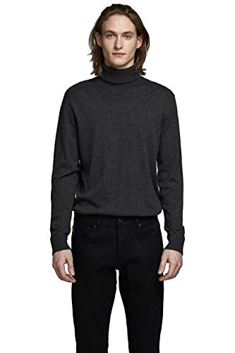 Herren Jack & Jones Dünner Rollkragen Strickpullover | Klassischer Rundhals Sweater | Langarm Basic JJEEMIL, Farben:Dunkelgrau, Größe Pullover:M von JACK & JONES