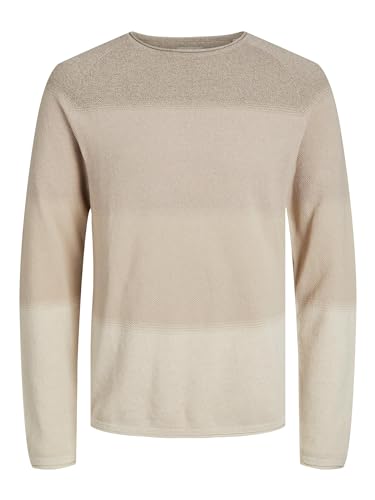 JACK & JONES Herren Strickpullover Rundhals Basic Langarm Sweater Baumwolle Shirt JJEHILL, Farben:Beige, Größe Pullover:L von JACK & JONES