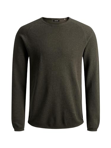 JACK & JONES Herren Strickpullover Rundhals Basic Langarm Sweater Baumwolle Shirt JJEHILL, Farben:Olive, Größe Pullover:L von JACK & JONES